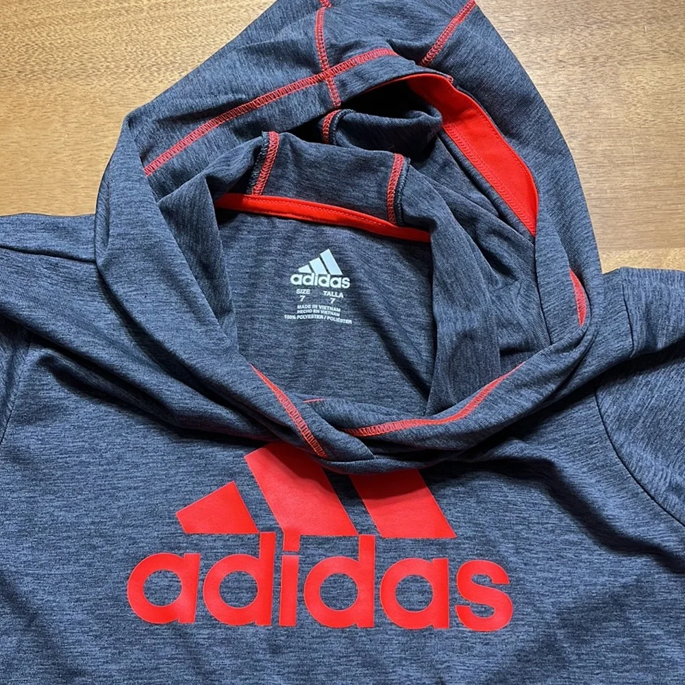 Boys hooded long sleeve dry fit neon orange and charcoal grey shirt. - Picture 3 of 5